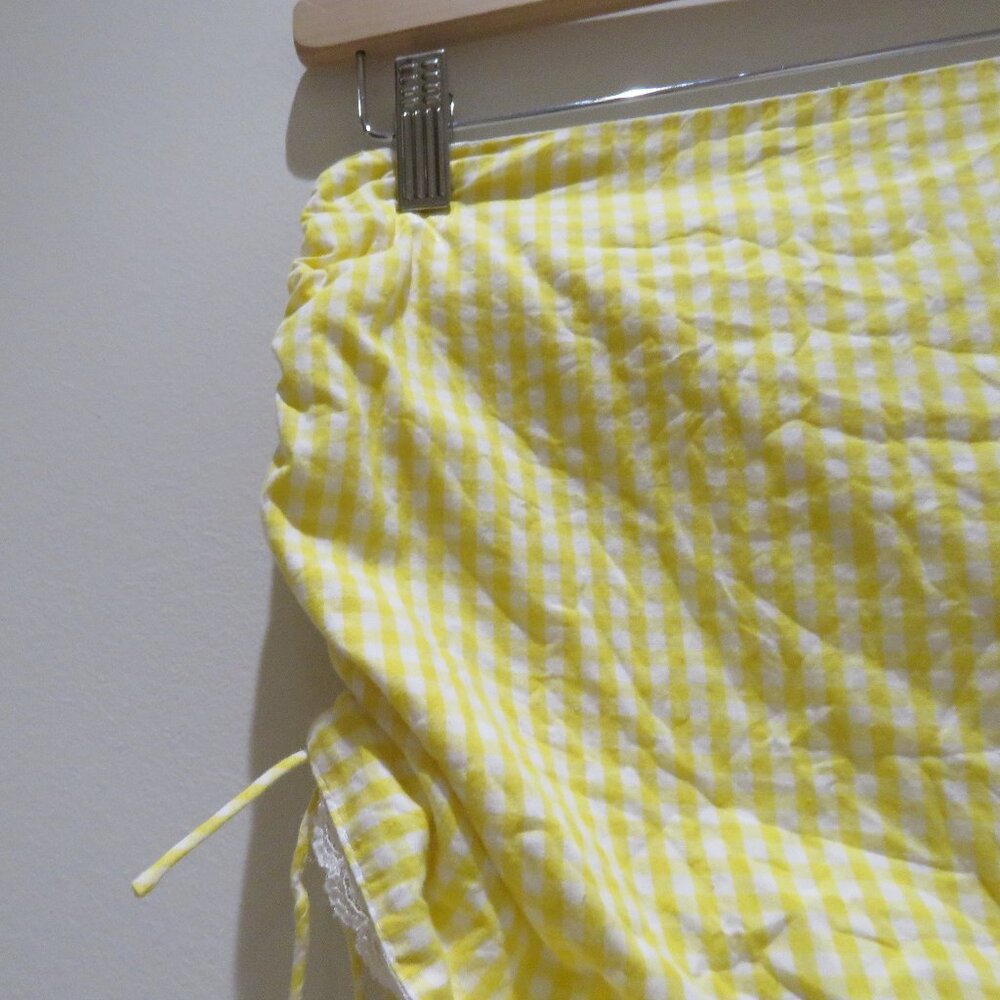 GUIZIO Gingham Ruched Side Tie Mini Skirt in Limincello Yellow Coquette Cottage - Picture 9 of 15